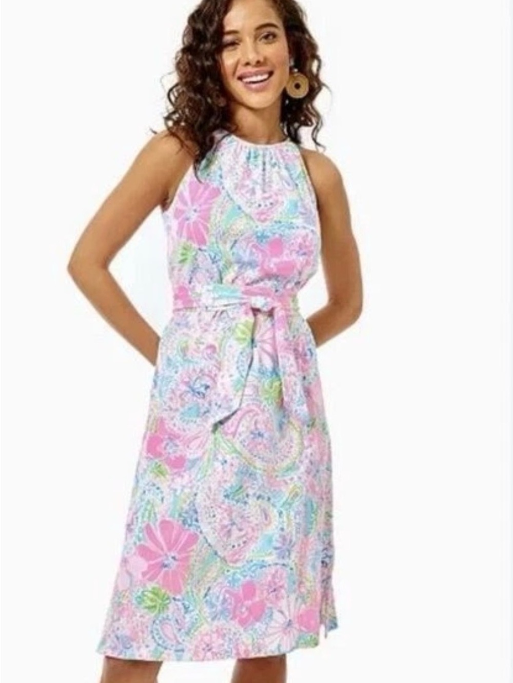 LILLY PULITZER Mabry Midi Dress Multi Flock Full of Fun Sz Small Halter